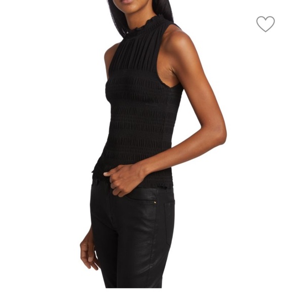 Frame Women's Black Smocked Mock Neck Sleeveless Blouse med - Picture 1 of 6
